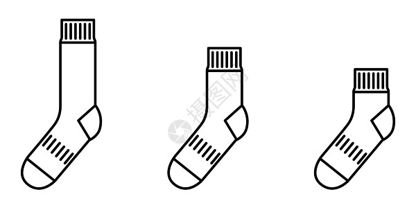 袜子图标 一套黑色线性袜子 矢量插图衣服纺织品针织品服饰服装季节鞋类运动条纹标识图片