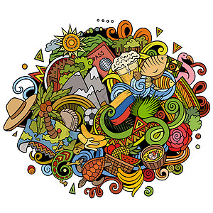 斯米兰群岛厄瓜多尔手工绘制了漫画图解 有趣的设计方式文化元素冒险矢量明信片涂鸦地标历史丛林背景设计图片