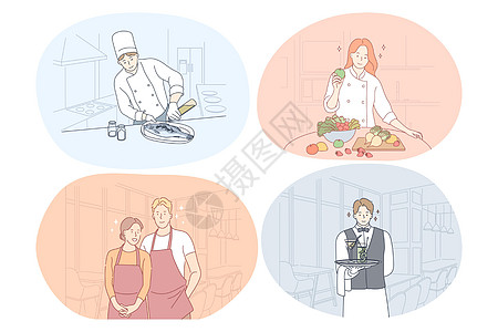 餐馆工人 厨师 厨师 服务员 咖啡业概念图片