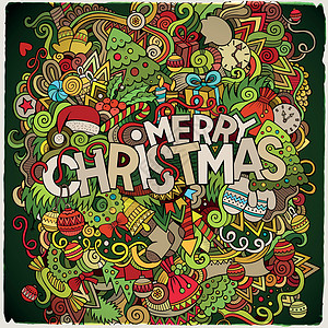 圣诞快乐手写字和涂鸦元素背景的背面糖果展示卡通片装饰星星假期数字问候派对季节图片