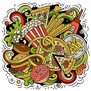 Fastfood 手工绘制矢量图示明信片涂鸦拼贴画饮料作品卡通片餐厅设计土豆小吃图片