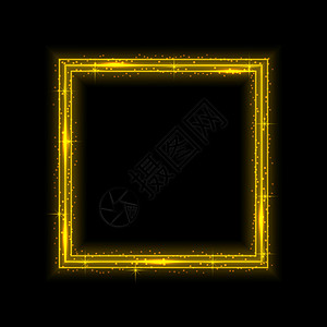 带灯光效果的矢量金边框 闪亮矩形横幅漩涡踪迹墙纸问候语魔法正方形金属贵宾运动辉光图片