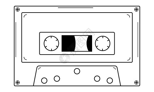 带磁带的手绘录音带 80 90 年代的录音回放设备 涂鸦风格 向量设计图片