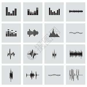 矢量音乐声音波图标集音量放大器海浪收音机舞蹈旋律嗓音打碟机声波脉冲图片