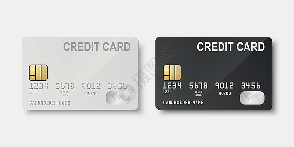 矢量 3d 逼真的黑色和白色空白信用卡隔离 用于样机 品牌的塑料信用卡或借记卡设计模板 信用卡付款概念 前面图片