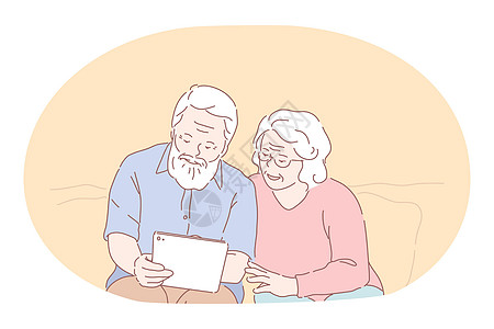 生活快乐 积极生活方式概念的老年夫妇老年人口丈夫娱乐退休男性祖母奶奶闲暇长老幸福卡通片图片