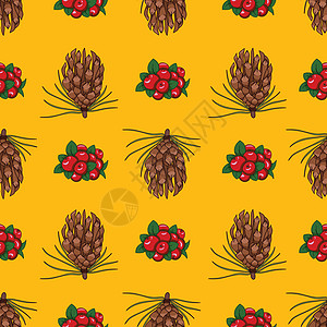 松果和浆果秋季无缝无缝模式设计图片