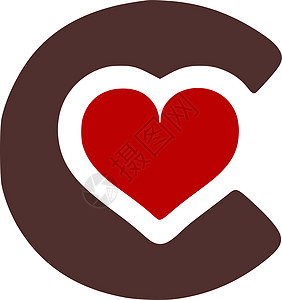 情感图带有心脏符号doodle图标的字母c设计图片