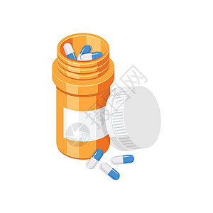 以平板风格的药瓶图标 白色孤立背景的医疗胶囊矢量插图 药剂标志业务概念化学品药店制药处方科学药物药理卫生网站药品图片