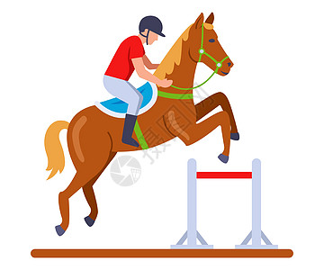 骑马的骑手跳过障碍物 在赛道上越过障碍物训练优胜者马背哺乳动物骏马冠军运动运输骑士障碍图片