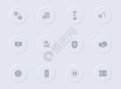 圆形图圆按钮上的比特币灰色矢量图标商业收藏插图界面矿业宝藏橡皮移动交换应用设计图片