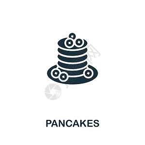 Pancake 图标 用于模板 网络设计和信息图的单色简单线条快餐图标标识盘子饼子谷物平底锅食物中风插图巧克力糖果图片