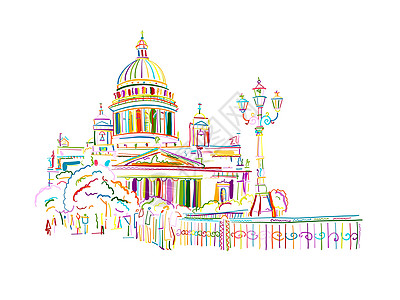 俄罗斯圣彼得堡地标圣艾萨克大教堂 您的设计请使用 Sletch历史旅游艺术插图景观草图皇帝国家公园大教堂图片