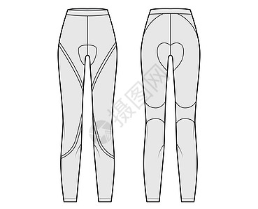 穿裤子时装技术图示 用正常腰部 高身 全长的腰部显示  平式运动编织自行车健身房小样绘画球衣内衣衣服服饰身体计算机图片