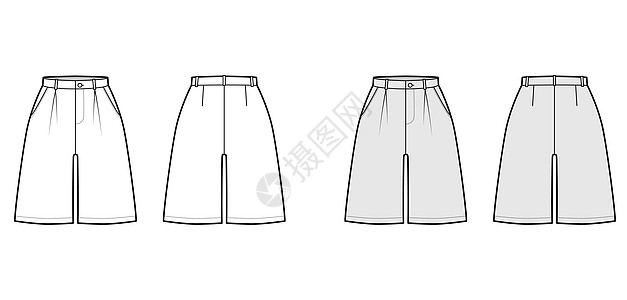 短袋袋式穿短裤的百慕大服装裤子技术时装说明 用膝上长度 单口服 正常腰图片