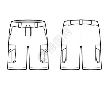 短货物技术时装说明 中长 低腰 上升 割断 贝洛口袋内带女孩们女性织物小样裤子腰部草图褶皱男士磁带图片