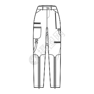 用正常腰部 高身 口袋 带环 全长度平底图解的硬裤裤子技术时装说明牛仔裤规格绘画男人女孩拉链棉布计算机尼龙孩子们图片