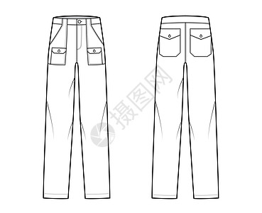 布什的裤子Denim裤子技术时尚说明 腰部低 上升 补丁套装货袋 全长度孩子们规格设计服装女性女孩们计算机绘画牛仔裤衣服图片