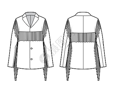 西方夹克技术时装插图 有边缘 超大 长袖 戴标记的项圈 打开按钮航班运动袖子女士设计棉布纺织品运动装男生绘画图片