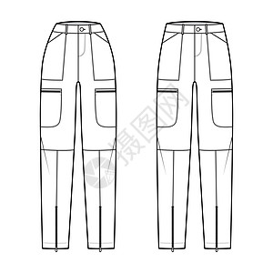 一套降落伞裤技术时装图 用普通低腰 高起 口袋 带环 全长图片