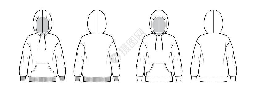 一套Hoody运动衫技术时装插图 内有长袖 超大身体 袋鼠邮袋 编织袖扣图片