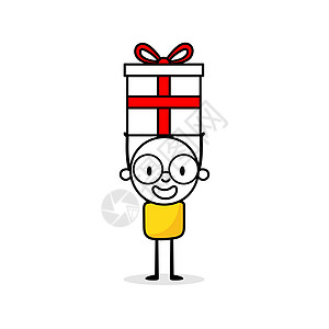 持有礼品盒的男子 圣诞卡通性格概念 孤立矢量插图生日盒子商务男生男性假期绘画孩子数字卡通片图片