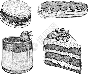 美味的甜点和甜点 手画出流行传统甜点的插图盘子面包蛋糕巧克力美食糖果食谱假期奶油庆典图片