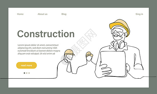 建筑工程的矢量着陆页建筑学投资工人专家职场页面合伙员工构造工作台图片