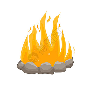 旅游营火 户外篝火和野营石壁炉 燃烧的火旅行和冒险的象征 在石头边界的旅游篝火 平面矢量图图片