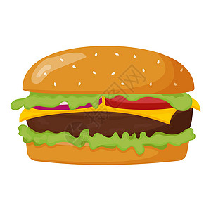汉堡标识带奶酪和西红柿的汉堡 街头食品 平方矢量说明设计图片