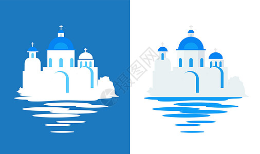 带有蓝色圆丘的希腊教会 - 平向量旅行插图图片