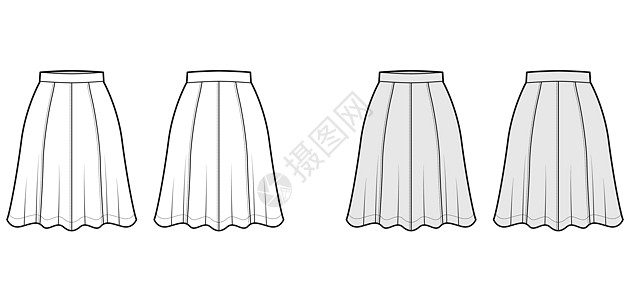 以膝下光轮 半环轴全性底模版制作八度高空技术时装图示运动牛仔布喇叭形女士纺织品服饰插图草图女性蕾丝图片