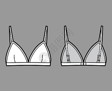Bra三角内衣技术时装图示 有可调适带 钩子和眼闭合 纯边杯绘画女士游泳衣设计乳罩胸衣胸罩文胸蕾丝计算机图片