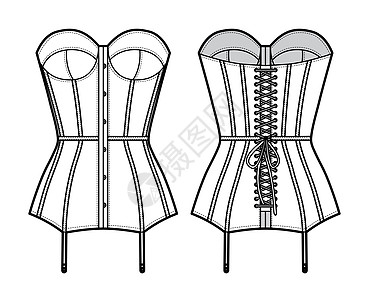 胸围内衣技术时装图解 用塑胶杯 背带带和挂着的吊袜子带子小样插图文胸蕾丝运动衣服女士服装服饰图片