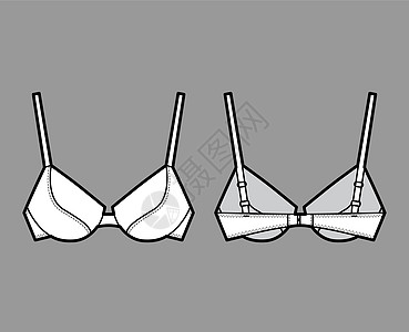 带全可调肩带 模制罩杯的俯卧撑衬垫文胸内衣技术时尚插图计算机绘画草图比基尼男人服装女士运动设计胸衣图片