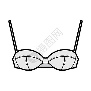 以完全可调整的肩带 杯子 钩和眼闭合式显示时装技术图示女性服装蕾丝胸衣游泳衣服饰绘画阳台草图胸部图片
