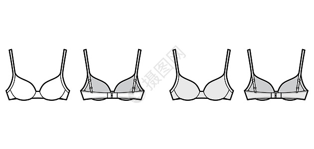 Bra 等模塑式杯内衣技术时装图示 用完全可调整的肩带 钩和眼闭合运动胸衣文胸绘画女士设计衣服身体乳罩女性图片