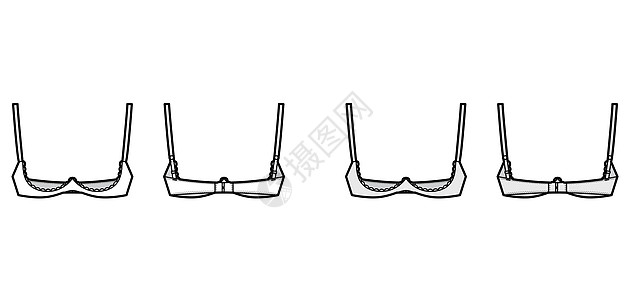 布拉架开杯内衣技术时装图 用可调整的肩带 钩子和眼闭合女士胸罩胸衣男人运动乳罩计算机游泳衣服饰文胸图片