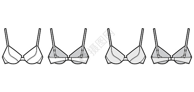 模特内衣带全可调肩带 模制罩杯的俯卧撑衬垫文胸内衣技术时尚插图乳罩运动胸罩软垫丝带胸衣蕾丝带子小样计算机设计图片