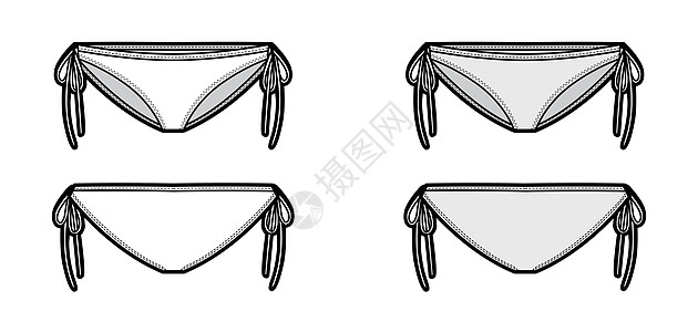 用侧领带 弹性腰带 低高度的比基尼纹时装插图 平滑的小型内裤内衣运动服装抽屉草图男人衣服比基尼设计马裤小样图片