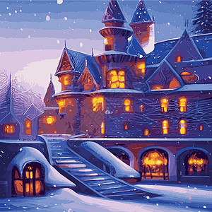 雪 雪花 夜晚 月亮 冬季风景 矢量图小孩子们 注大厦剪辑艺术森林阳光胡同天空建筑城堡城市图片