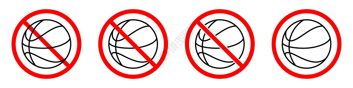 篮球禁令标志 禁止打篮球 一套红色禁止篮球标志比赛白色插图圆圈安全竞赛警告风险闲暇运动图片