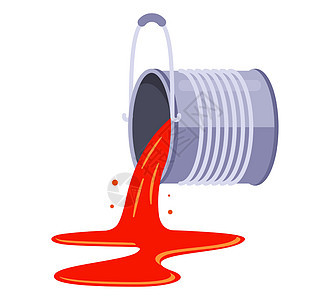 罐装红漆的锡罐头 从罐子上倒油漆图片