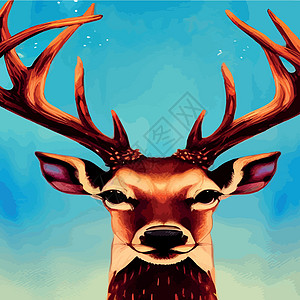 长鹿农庄驯鹿肖像 特写 矢量图 北方的野生动物 在风景的鹿头树木卡通片木头艺术场景动物宠物假期尾巴公园设计图片
