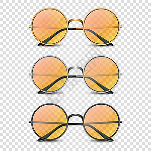 矢量 3d 逼真圆框眼镜套装 带橙色玻璃隔离 男女透明太阳镜 配件 光学 镜片 复古 时尚眼镜 正视图橙子面具眼睛验光师药品收藏图片