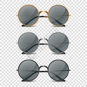 矢量 3d 逼真圆框眼镜套装 黑色透明玻璃隔离 男女太阳镜 配件 光学 镜片 复古 时尚眼镜 正视图图片