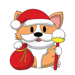 可爱的狗科吉圣诞老人 用颜色绘制插图图片