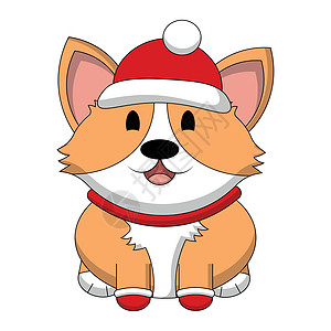 带冬帽 围巾和手套的可爱狗Corgi 用颜色绘制插图图片