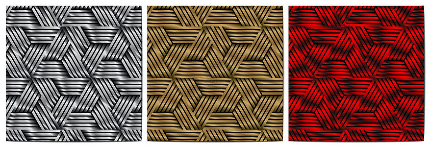 一组抽象几何形样的金属条纹线多边形形状工业插图灰色合金技术红色横幅艺术编织墙纸图片