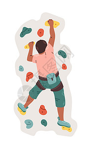 男子在一座爬山健身房的墙上攀岩者 与白人背景矢量隔绝岩石平面悬崖收藏娱乐成人训练男人攀岩石头图片